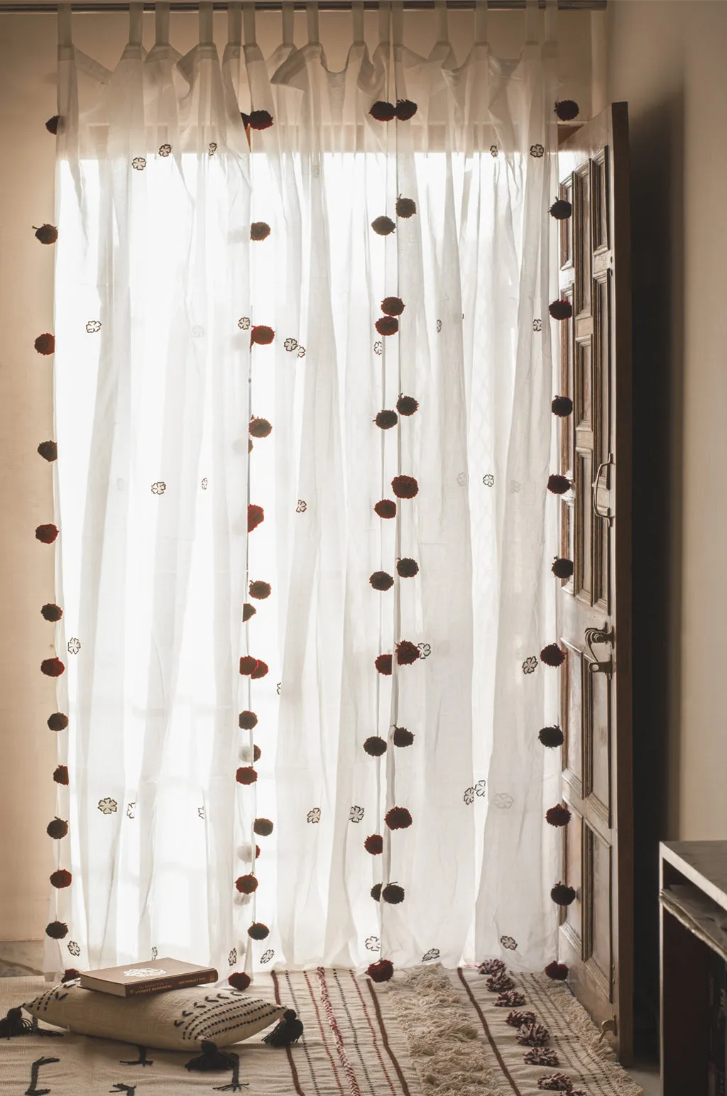 Pearl White Pom-Pom Curtains Set of 2