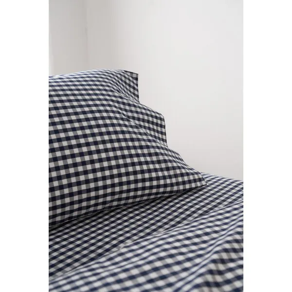 Petite Plume Bed Sheet Set, Navy Gingham