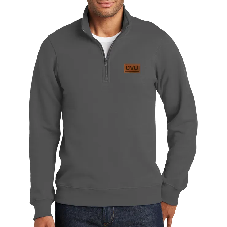 Port & Company Fan Favorite Fleece 1/4-Zip Pullover Sweatshirt- Pleather Mono Patch