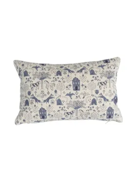 Quilted Cotton Lumbar Pillow with Blue Pattern