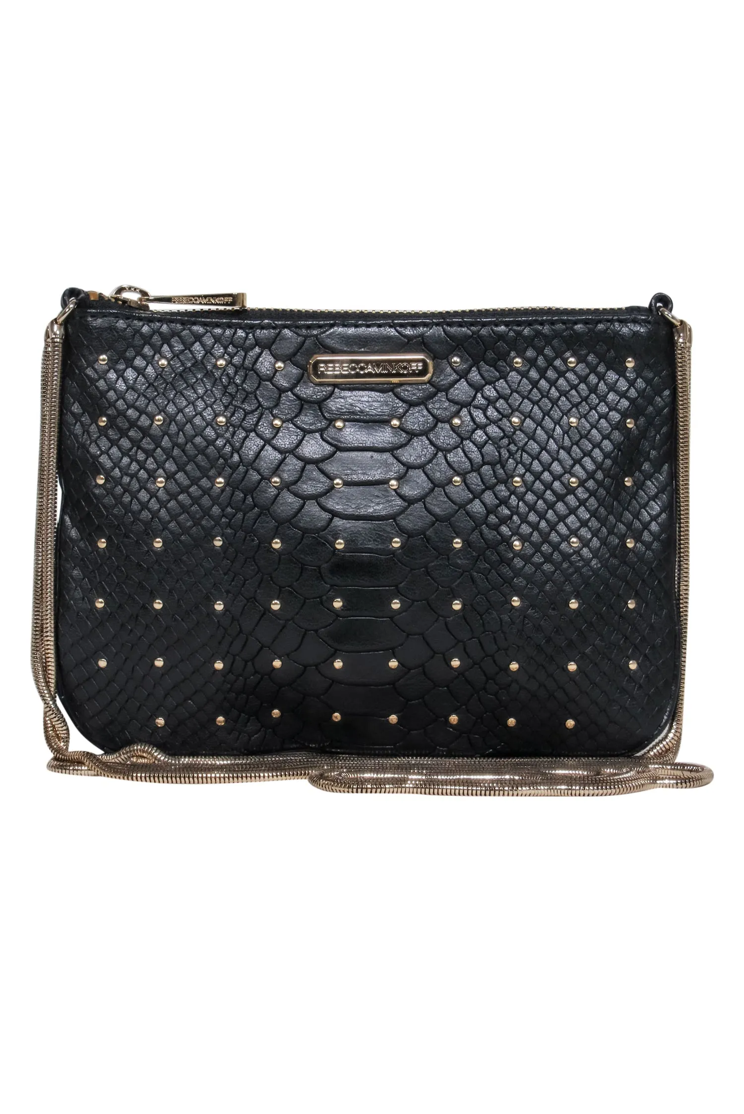 Rebecca Minkoff - Black Reptile Leather Studded Crossbody w/ Double Chain Strap