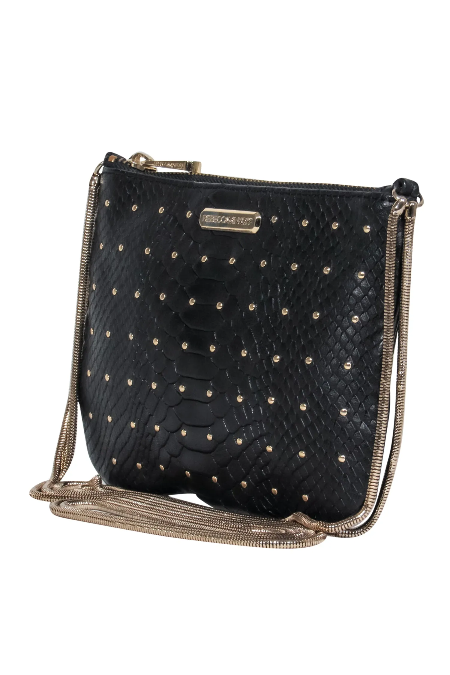 Rebecca Minkoff - Black Reptile Leather Studded Crossbody w/ Double Chain Strap