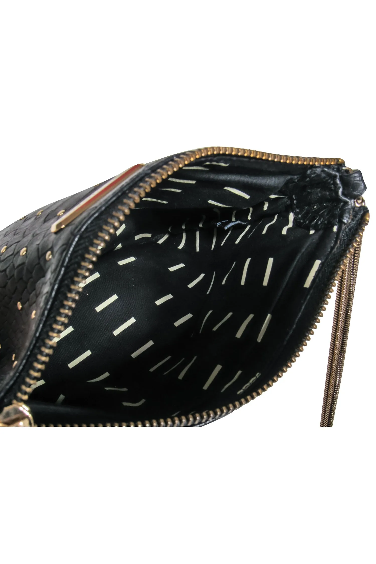 Rebecca Minkoff - Black Reptile Leather Studded Crossbody w/ Double Chain Strap