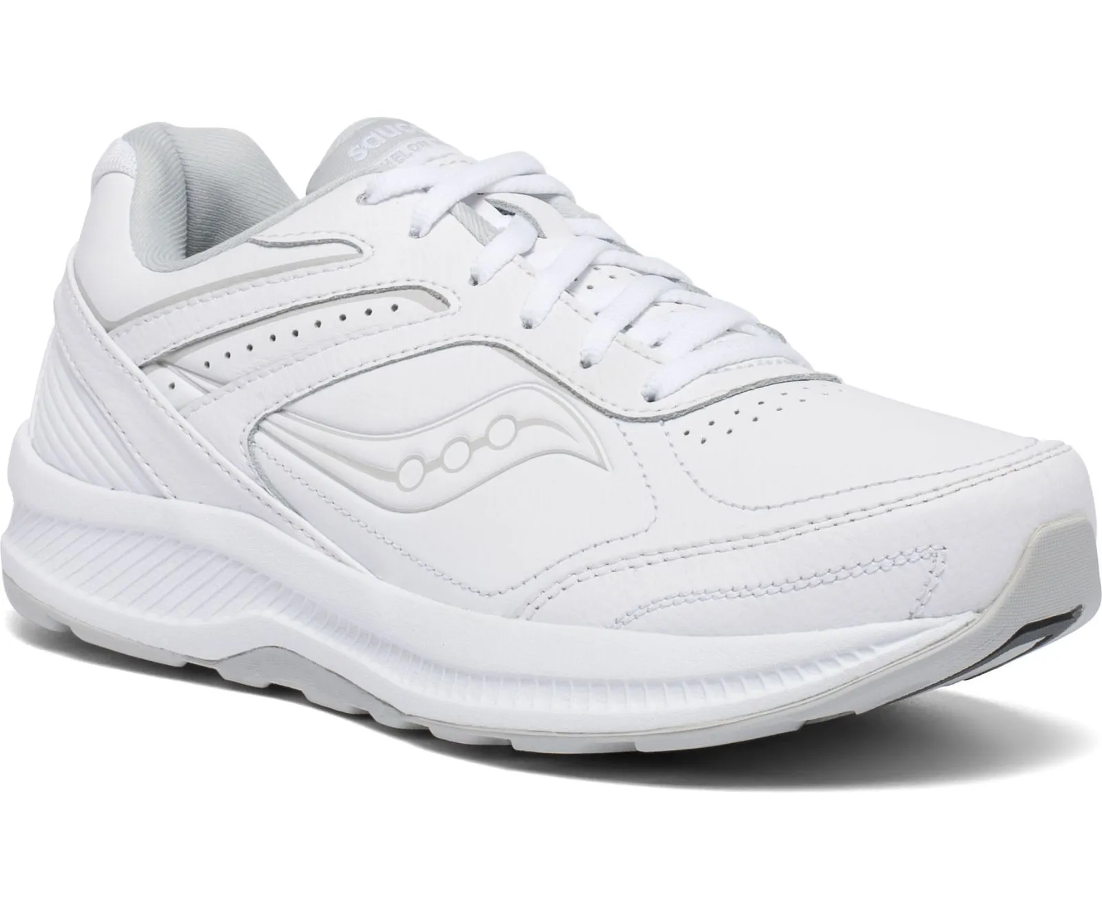 Saucony Womens Echelon Leather Walking Shoe- White Leather