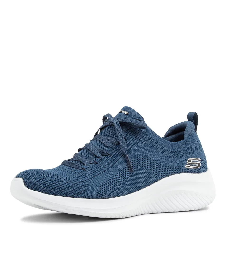 SKECHERS Ultra Flex 3.0 Navy Knit Lace Up Sneakers