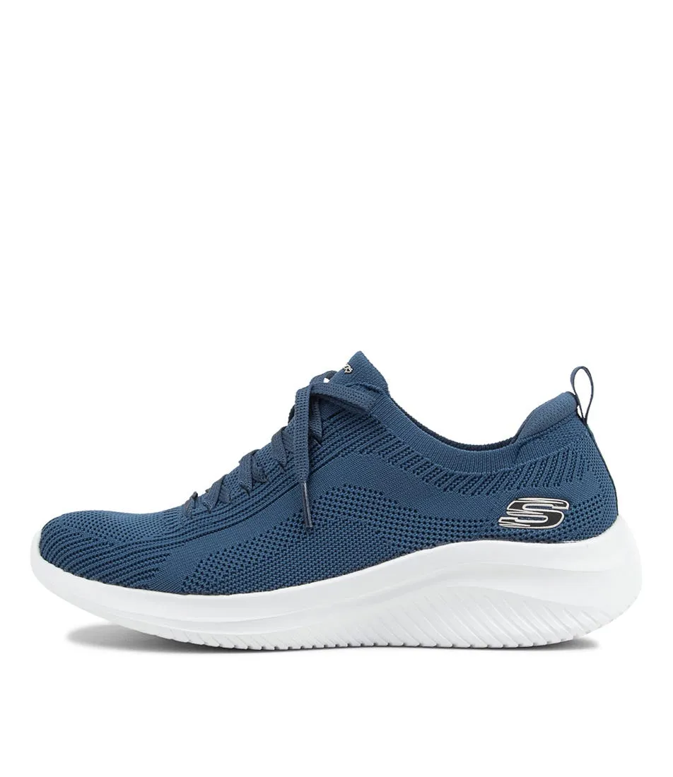 SKECHERS Ultra Flex 3.0 Navy Knit Lace Up Sneakers