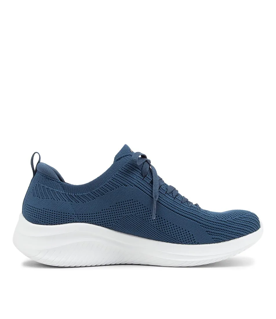 SKECHERS Ultra Flex 3.0 Navy Knit Lace Up Sneakers