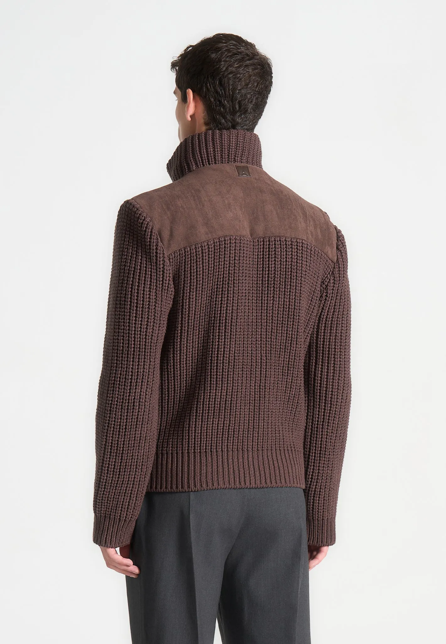 Suede & Knit Jacket - Brown