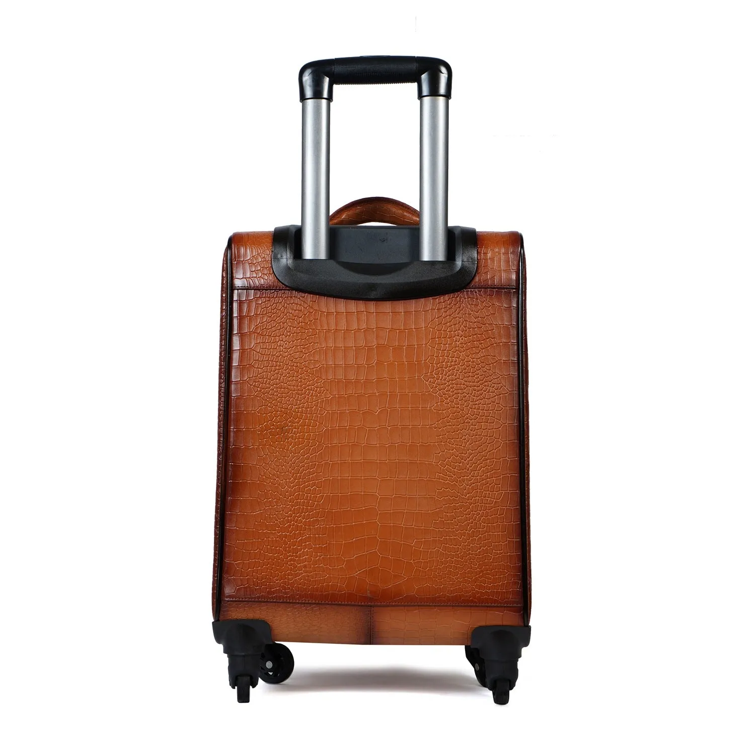 Tan Strolley Travel Bag in Croco Textured Leather