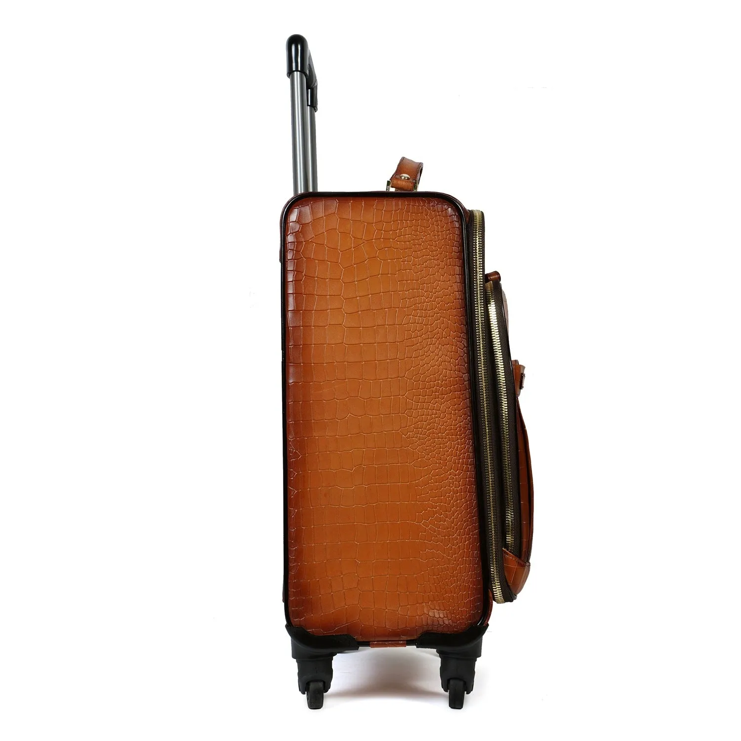 Tan Strolley Travel Bag in Croco Textured Leather