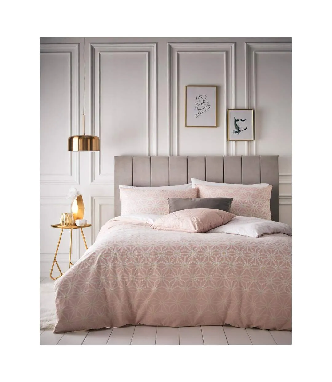 Tessellate duvet cover and pillowcase set blush pink/gold Furn