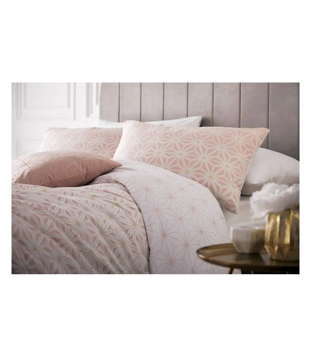 Tessellate duvet cover and pillowcase set blush pink/gold Furn