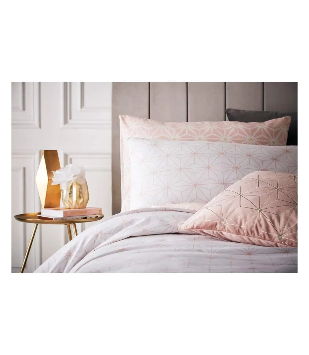 Tessellate duvet cover and pillowcase set blush pink/gold Furn