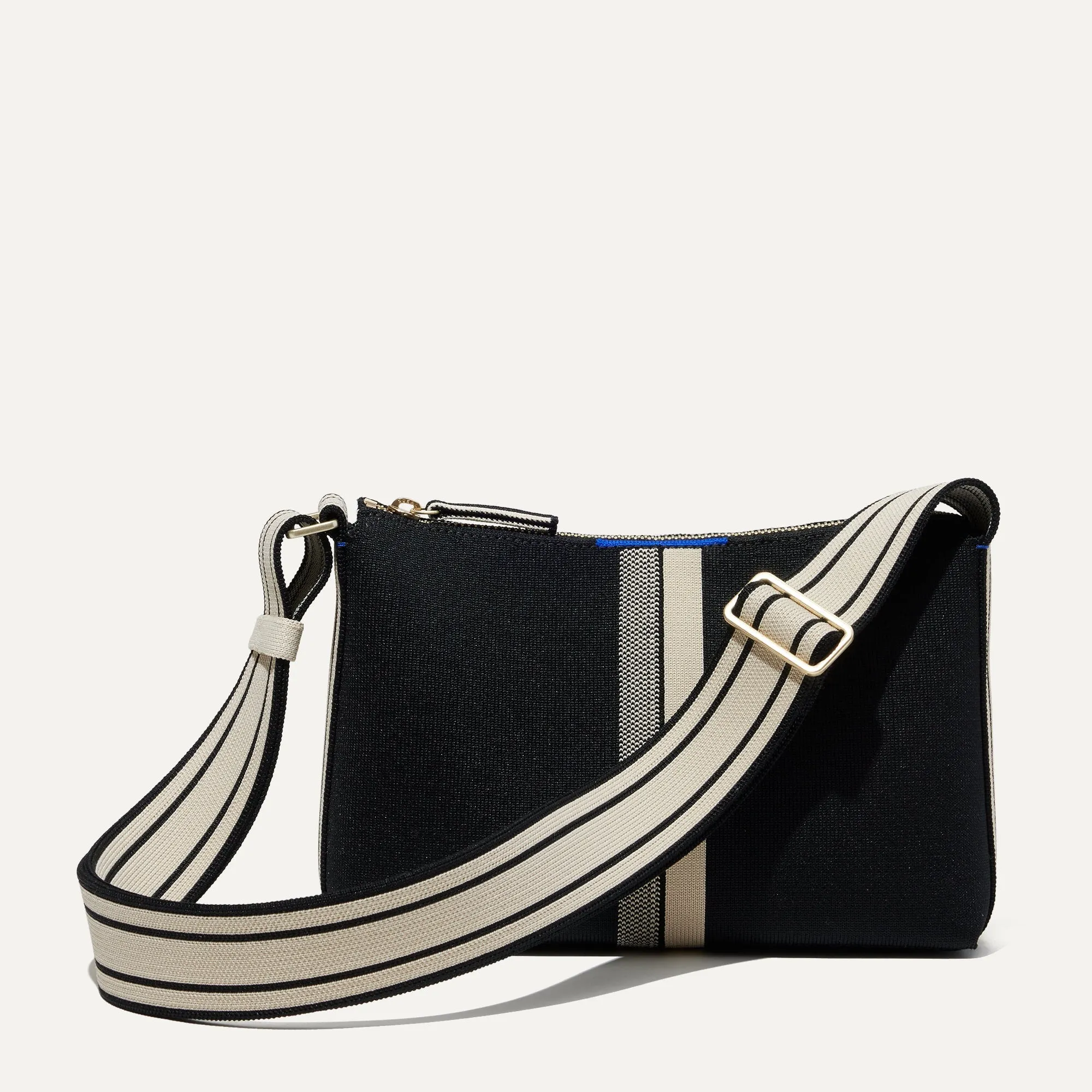 The Casual Crossbody in Black and Ivory Stripe