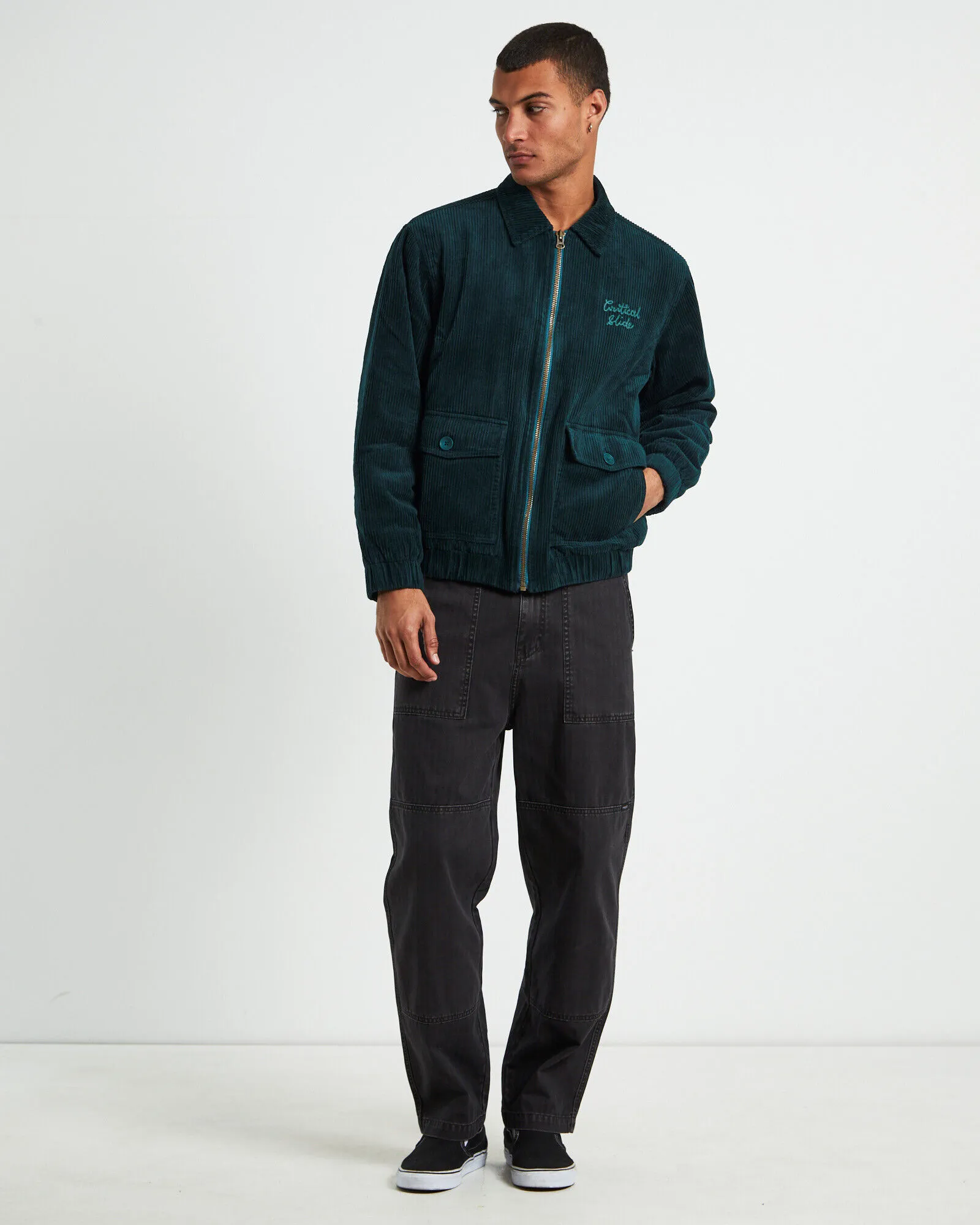 The Critical Slide Society Uptown Cord Jacket Pine Green