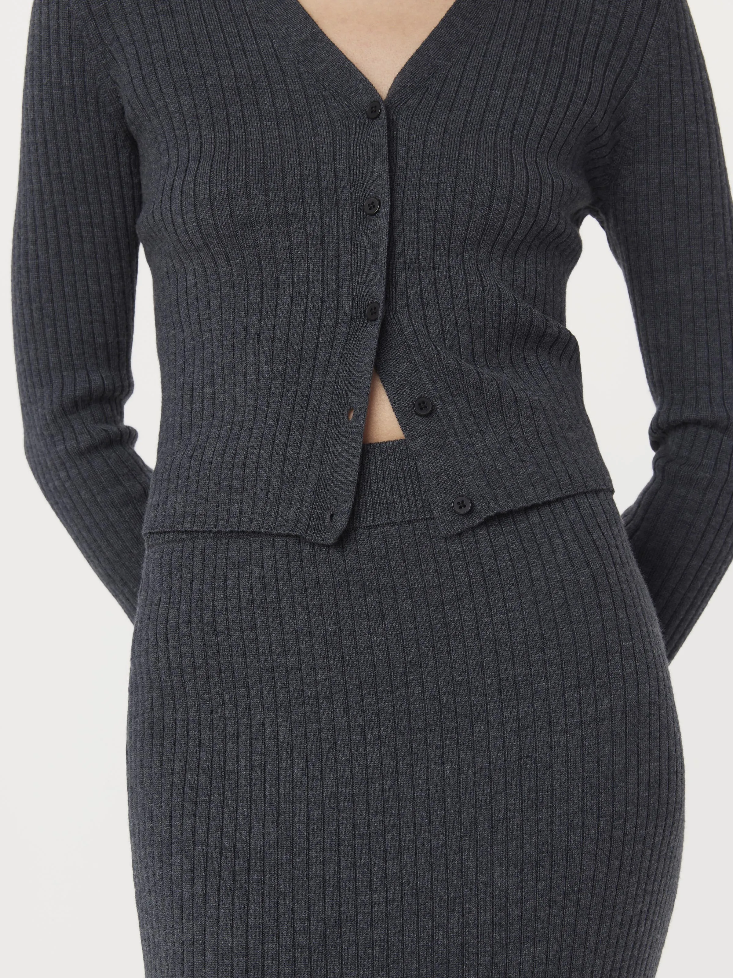 The Merino V-Neck Cardigan in Charcoal Grey