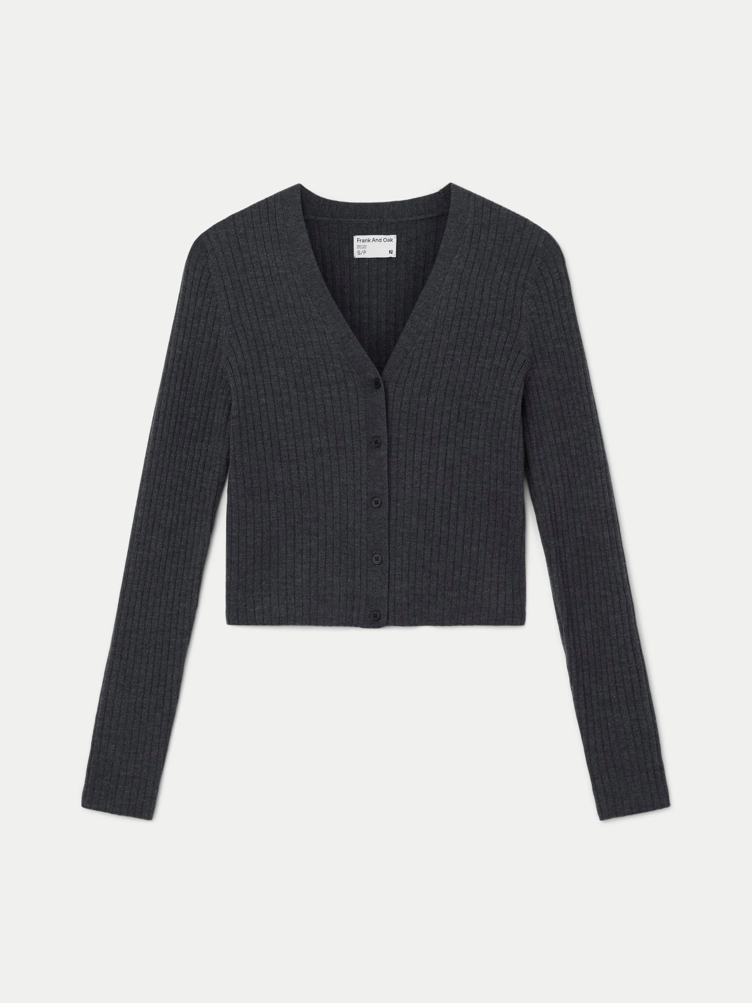 The Merino V-Neck Cardigan in Charcoal Grey