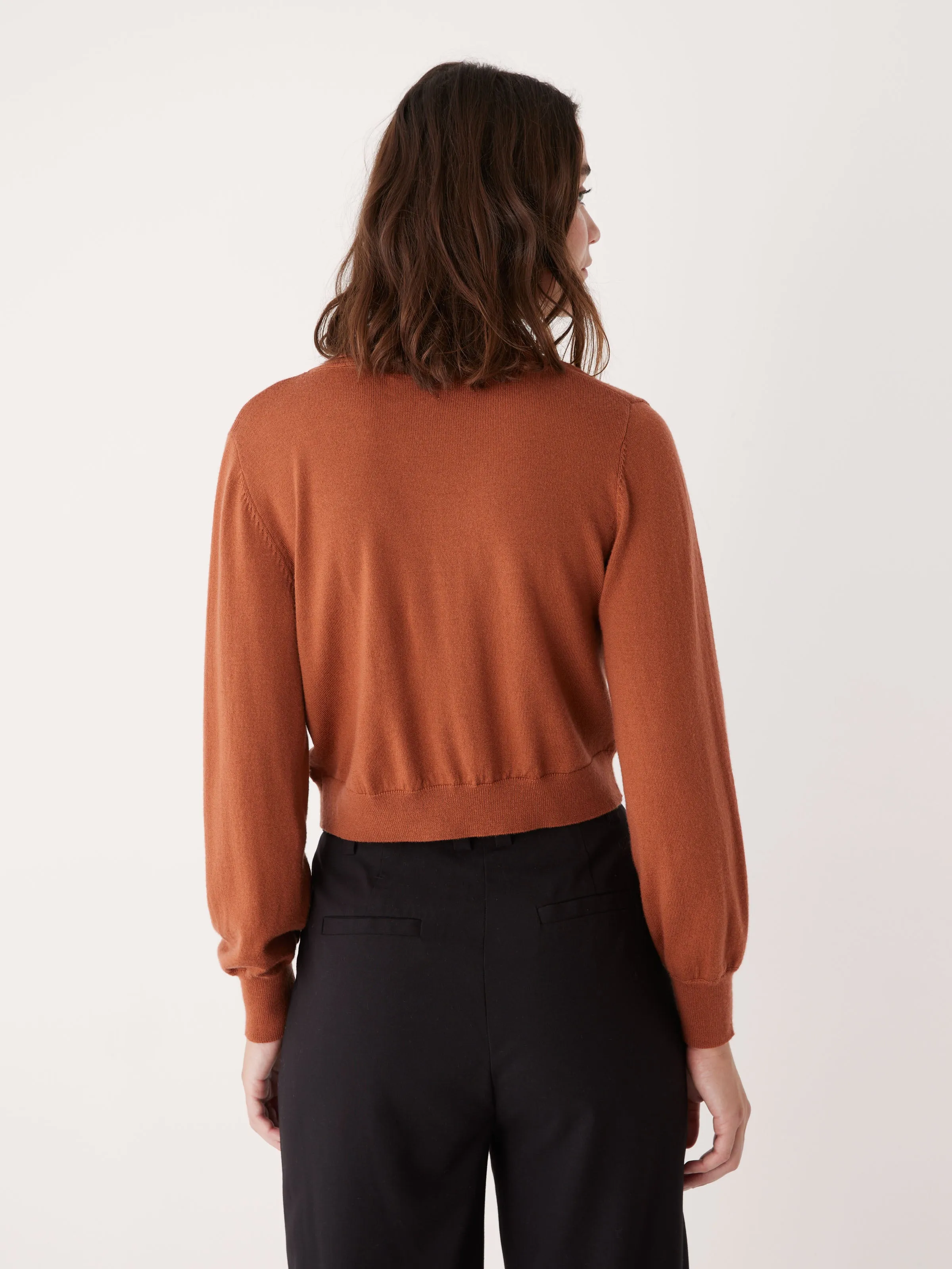 The Merino Wool Collared Cardigan in Burnt Sienna