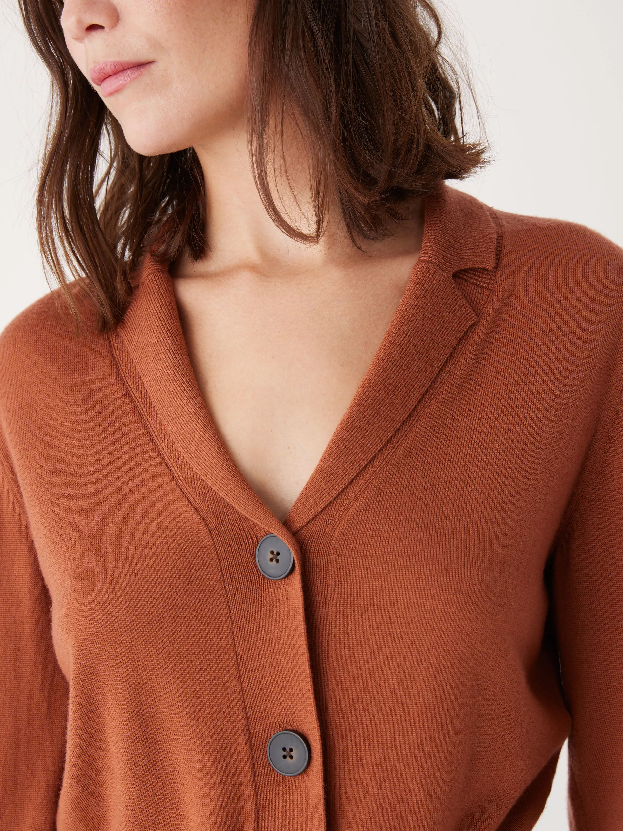 The Merino Wool Collared Cardigan in Burnt Sienna