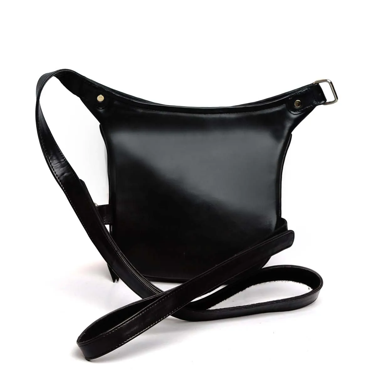 Thigh Pouch Travel Bag with Golden Zardosi In Black Leather