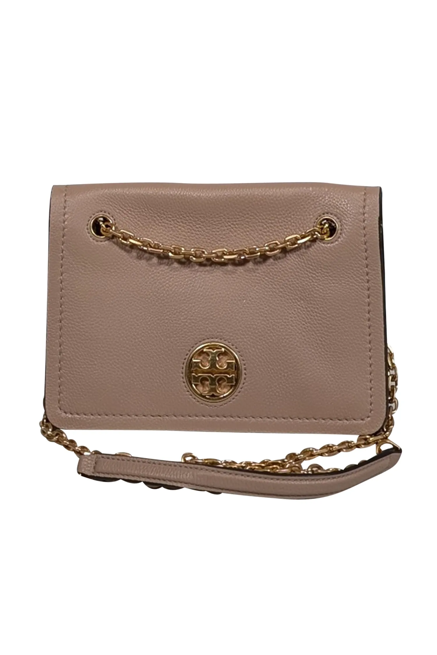 Tory Burch - Deep Beige Pebbled Leather Crossbody w/ Gold Chain Strap