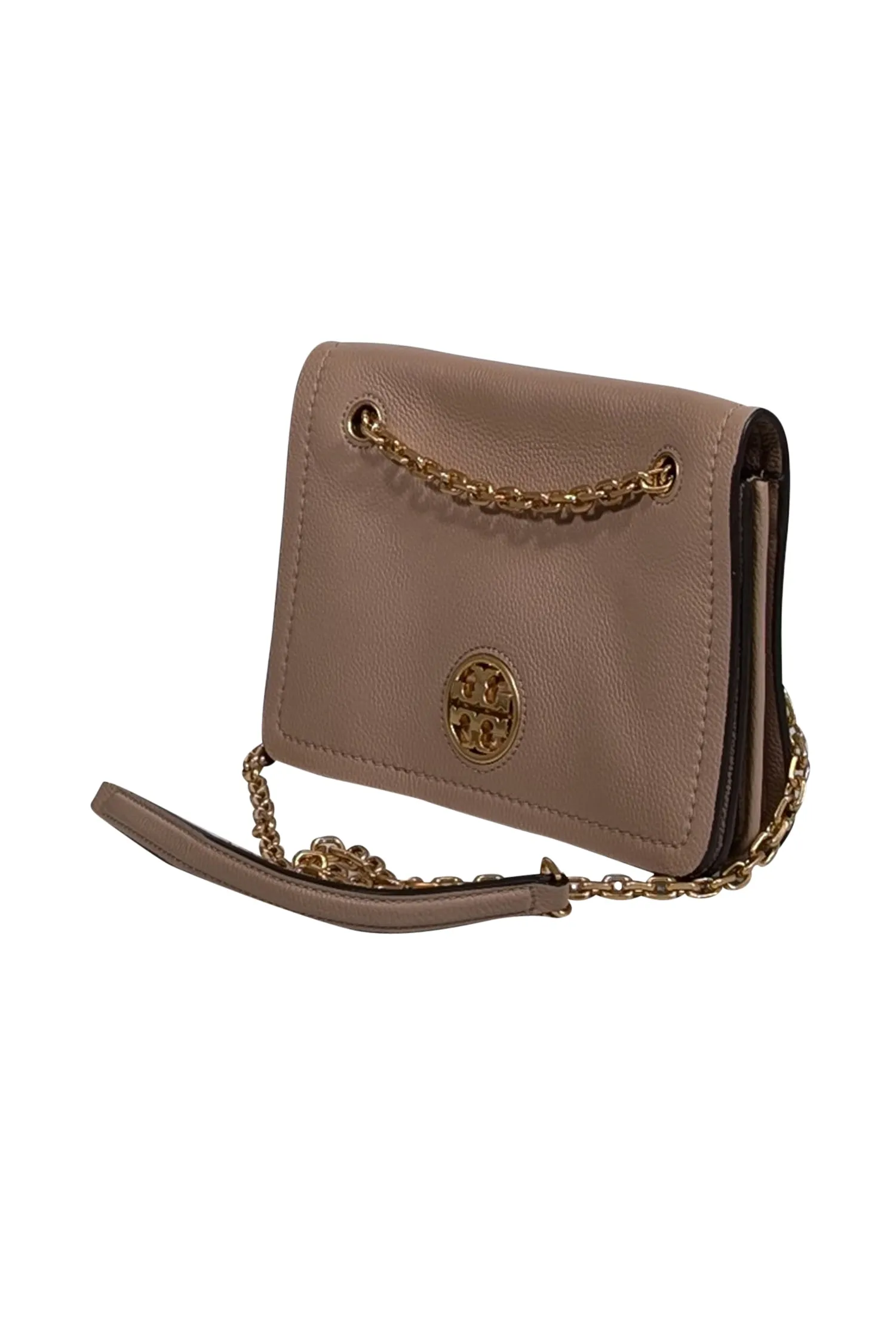 Tory Burch - Deep Beige Pebbled Leather Crossbody w/ Gold Chain Strap