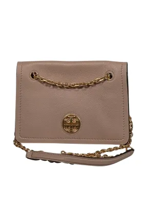 Tory Burch - Deep Beige Pebbled Leather Crossbody w/ Gold Chain Strap