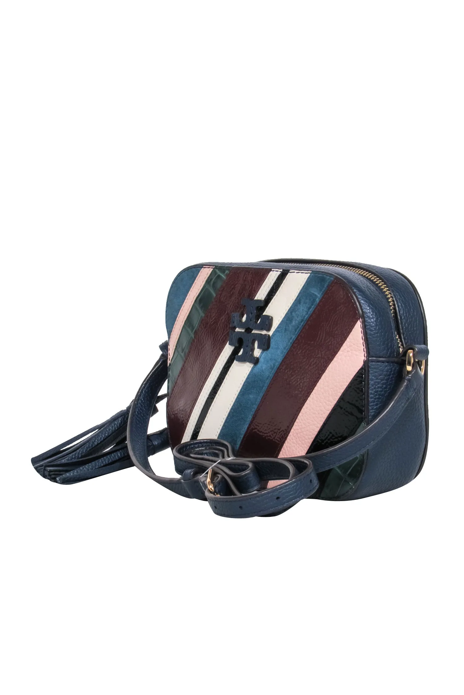 Tory Burch - Navy Pebbled Leather w/ Multi Fabric Front Crossbody