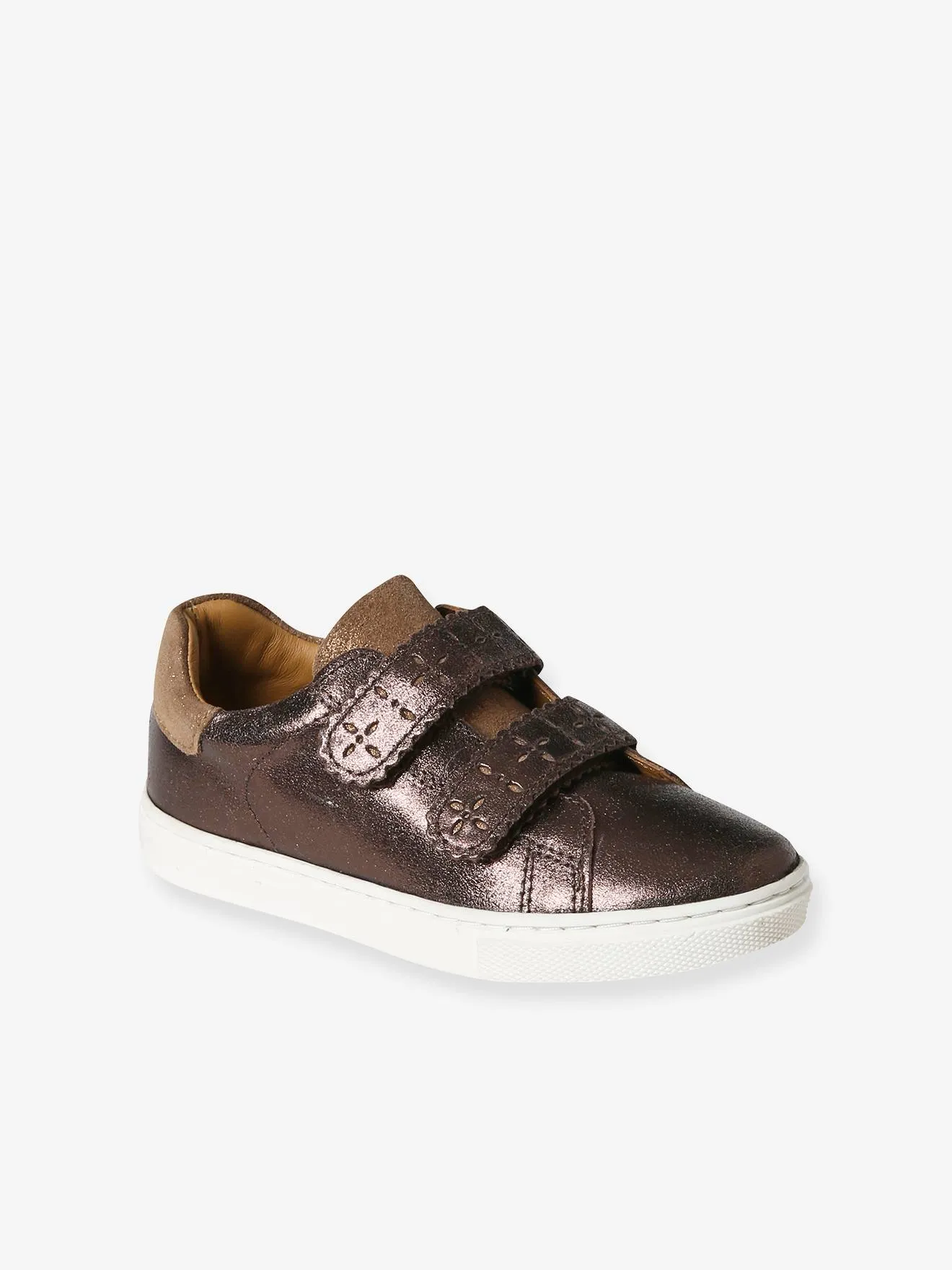 Touch-Fastening Leather Trainers for Girls, Designed for Autonomy - bronze