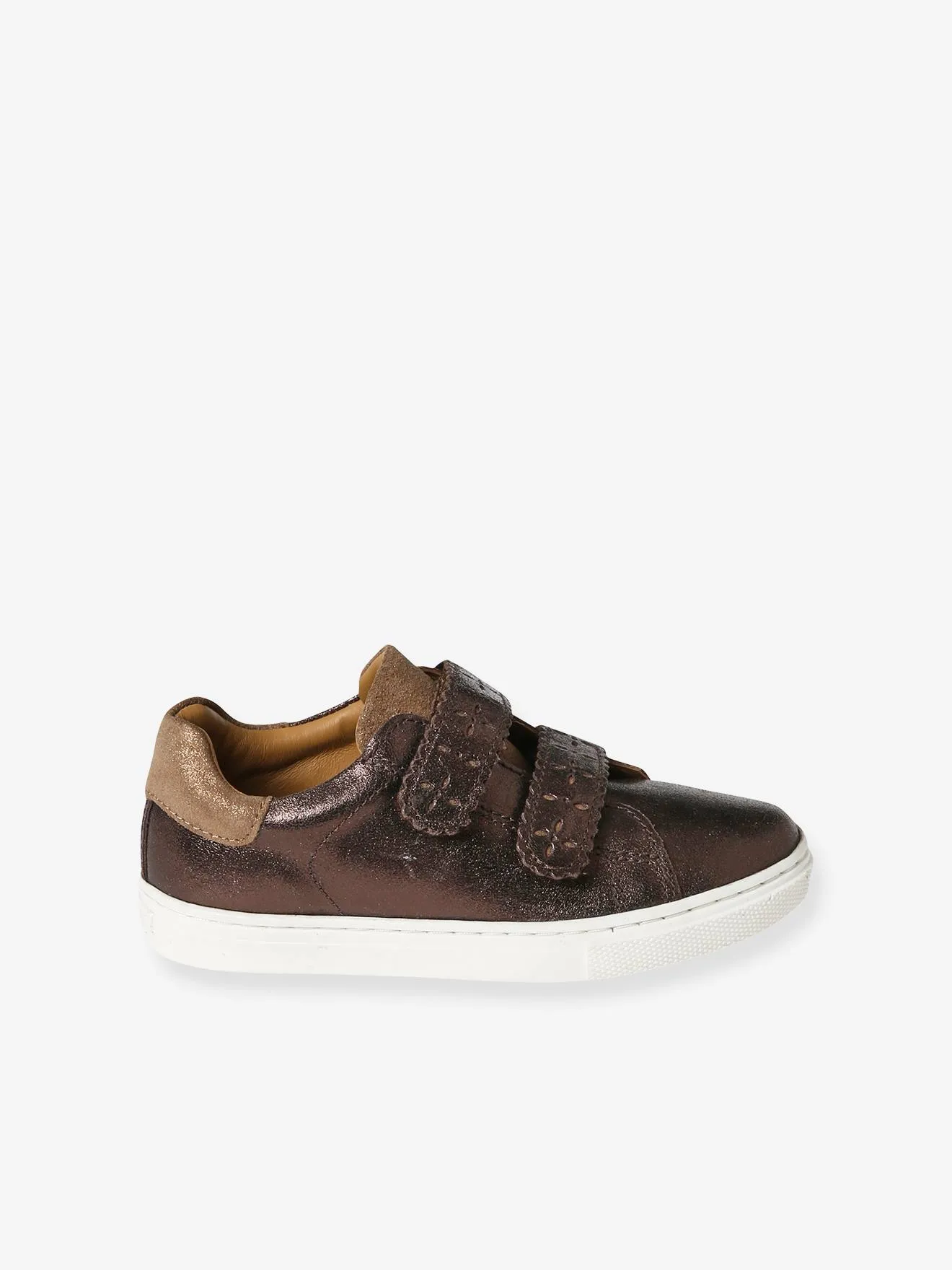 Touch-Fastening Leather Trainers for Girls, Designed for Autonomy - bronze