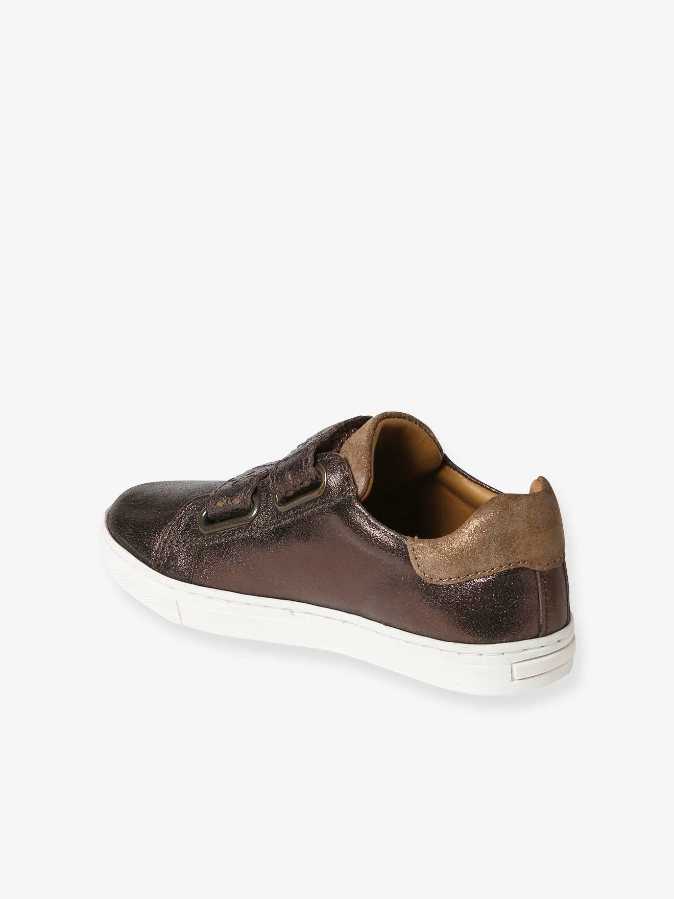 Touch-Fastening Leather Trainers for Girls, Designed for Autonomy - bronze