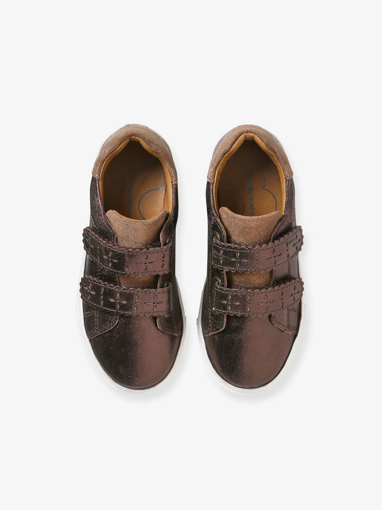 Touch-Fastening Leather Trainers for Girls, Designed for Autonomy - bronze