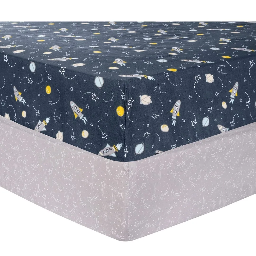 Trend Lab Microfiber Fitted Crib Sheet (2) - Rocket  - Clement