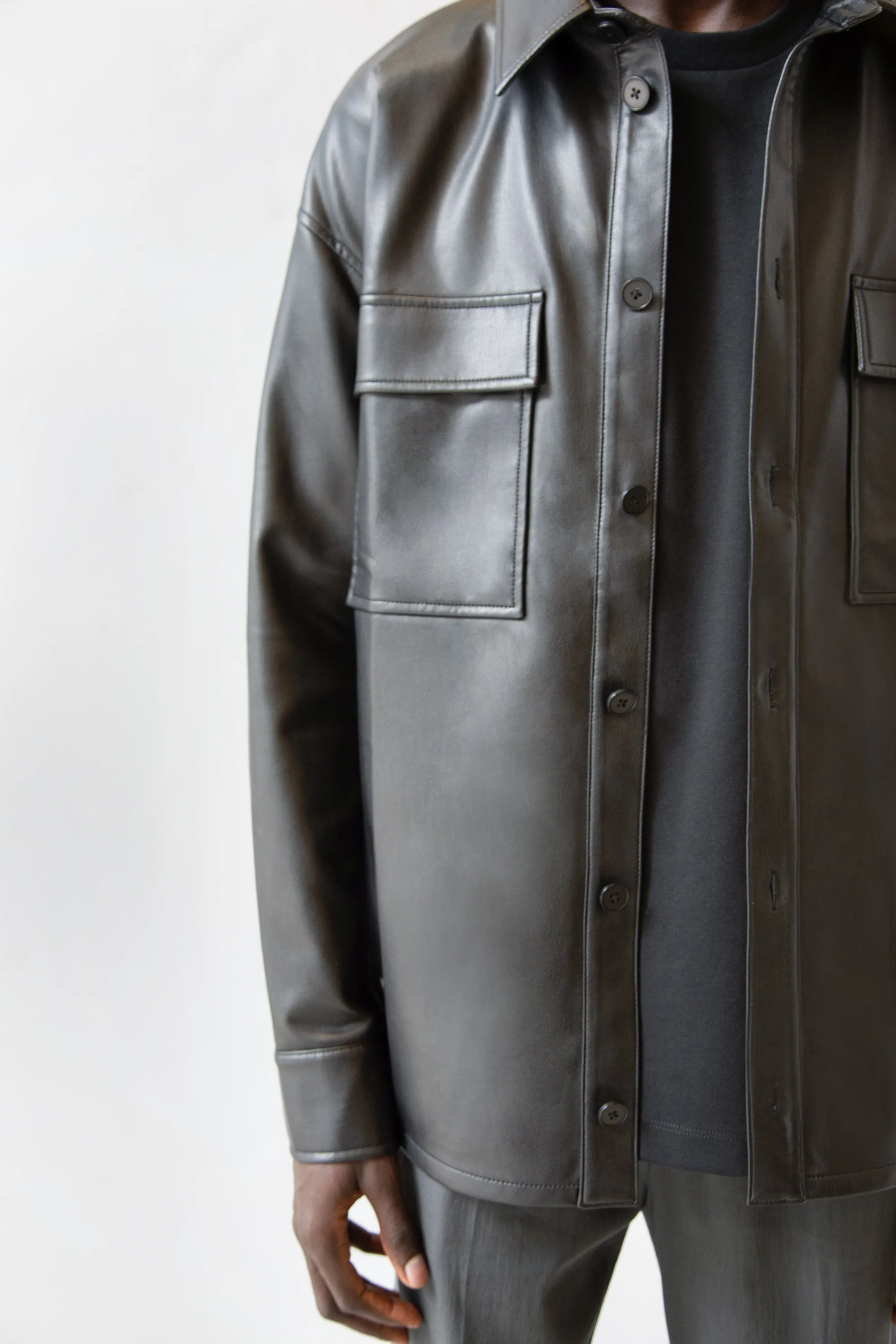 VEGAN LEATHER SHIRT JACKET