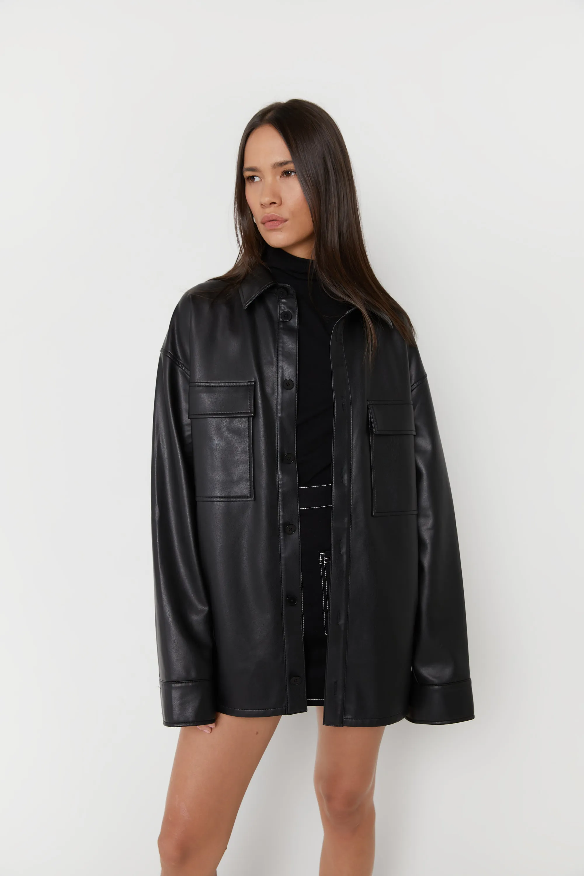 VEGAN LEATHER SHIRT JACKET