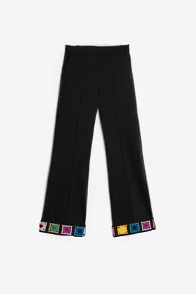 Vilagallo CAROLE BLACK EMBROIDERED HEM TROUSERS