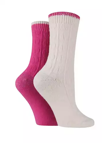 Wild Feet Ladies Pack of 2 Cashmere Boot Socks with Cable Knit | Kaleidoscope