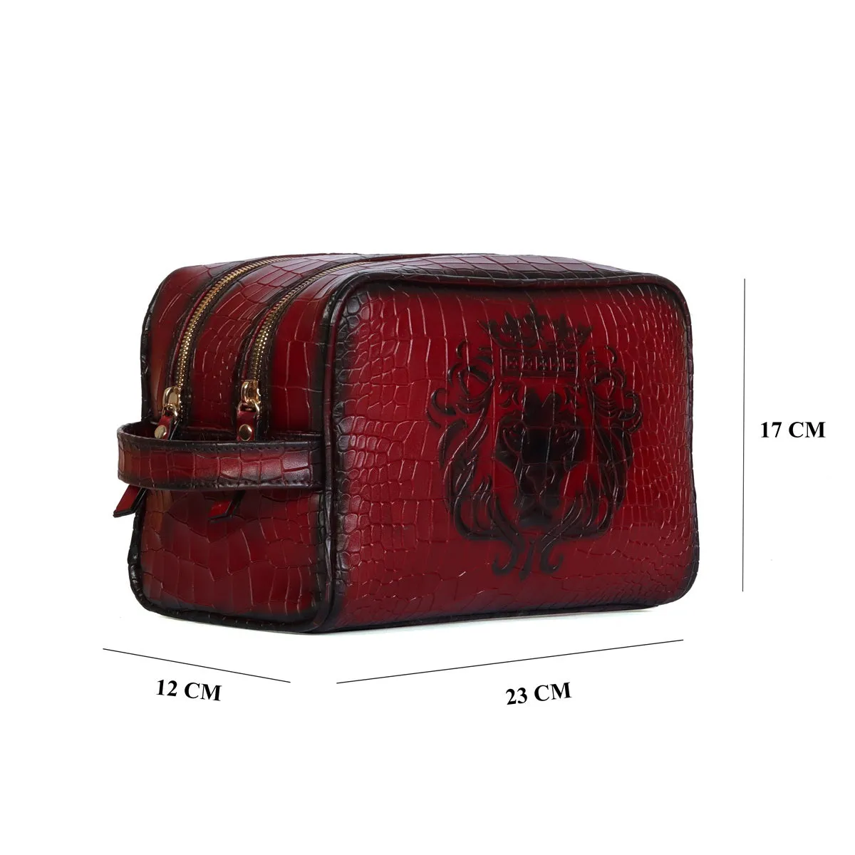 Wine Deep Cut Leather Toiletry / Travel Bag