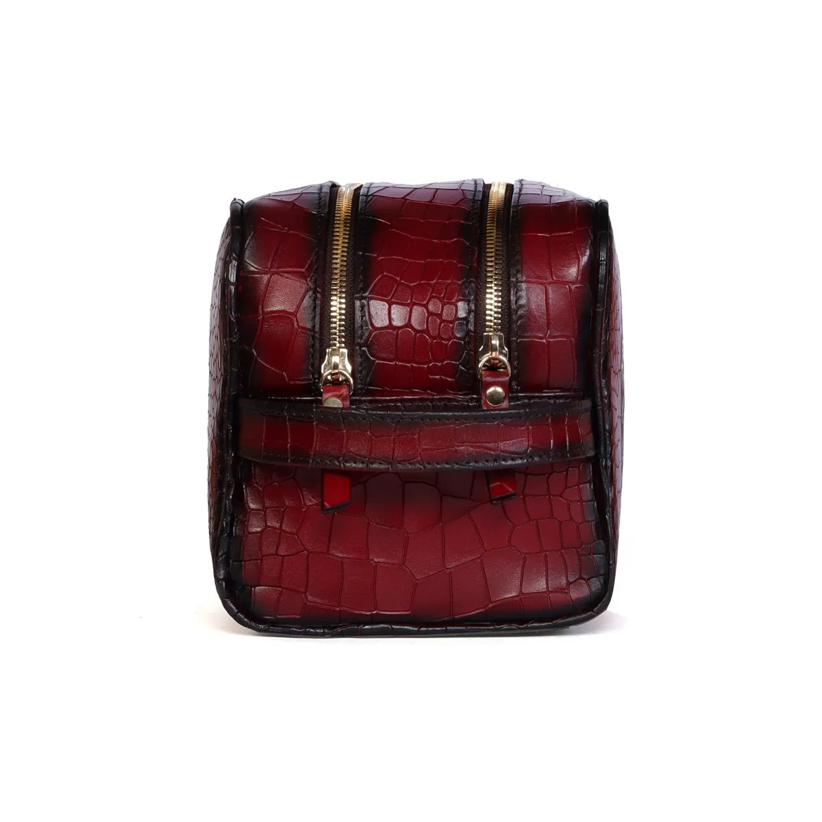 Wine Deep Cut Leather Toiletry / Travel Bag