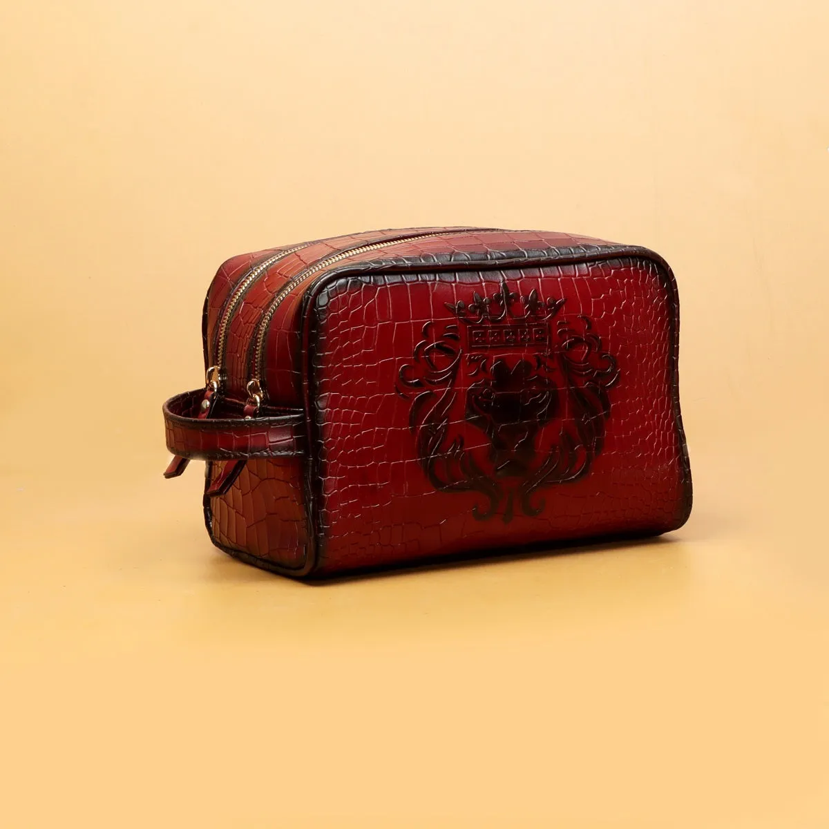 Wine Deep Cut Leather Toiletry / Travel Bag