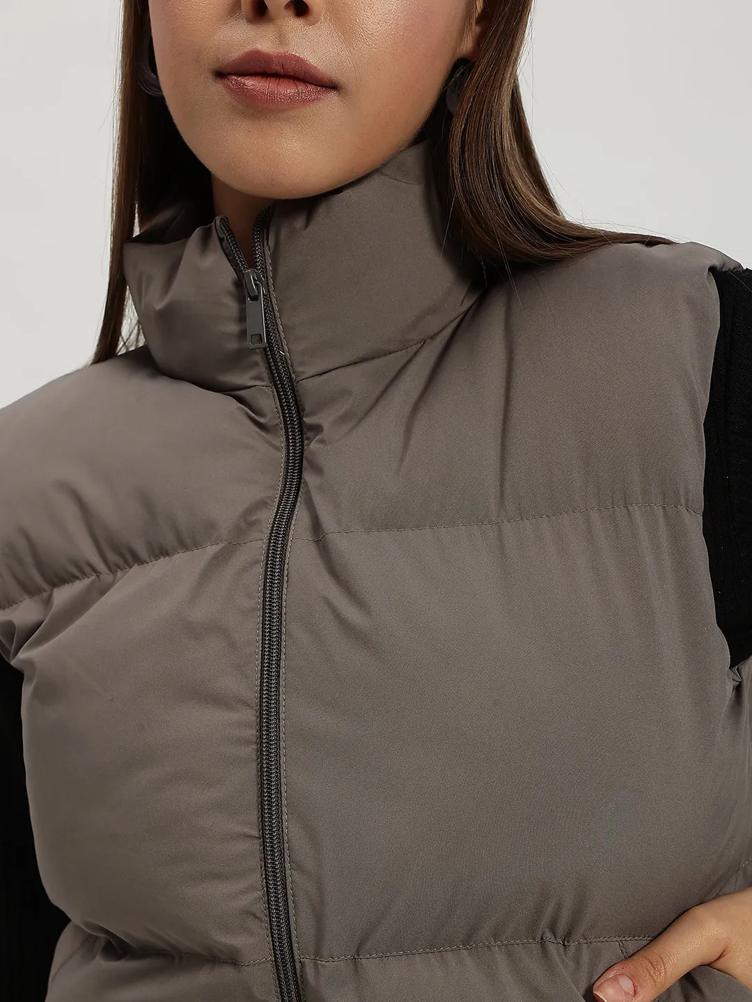 Women Puff Jacket-GREY