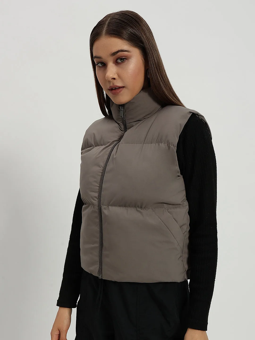 Women Puff Jacket-GREY