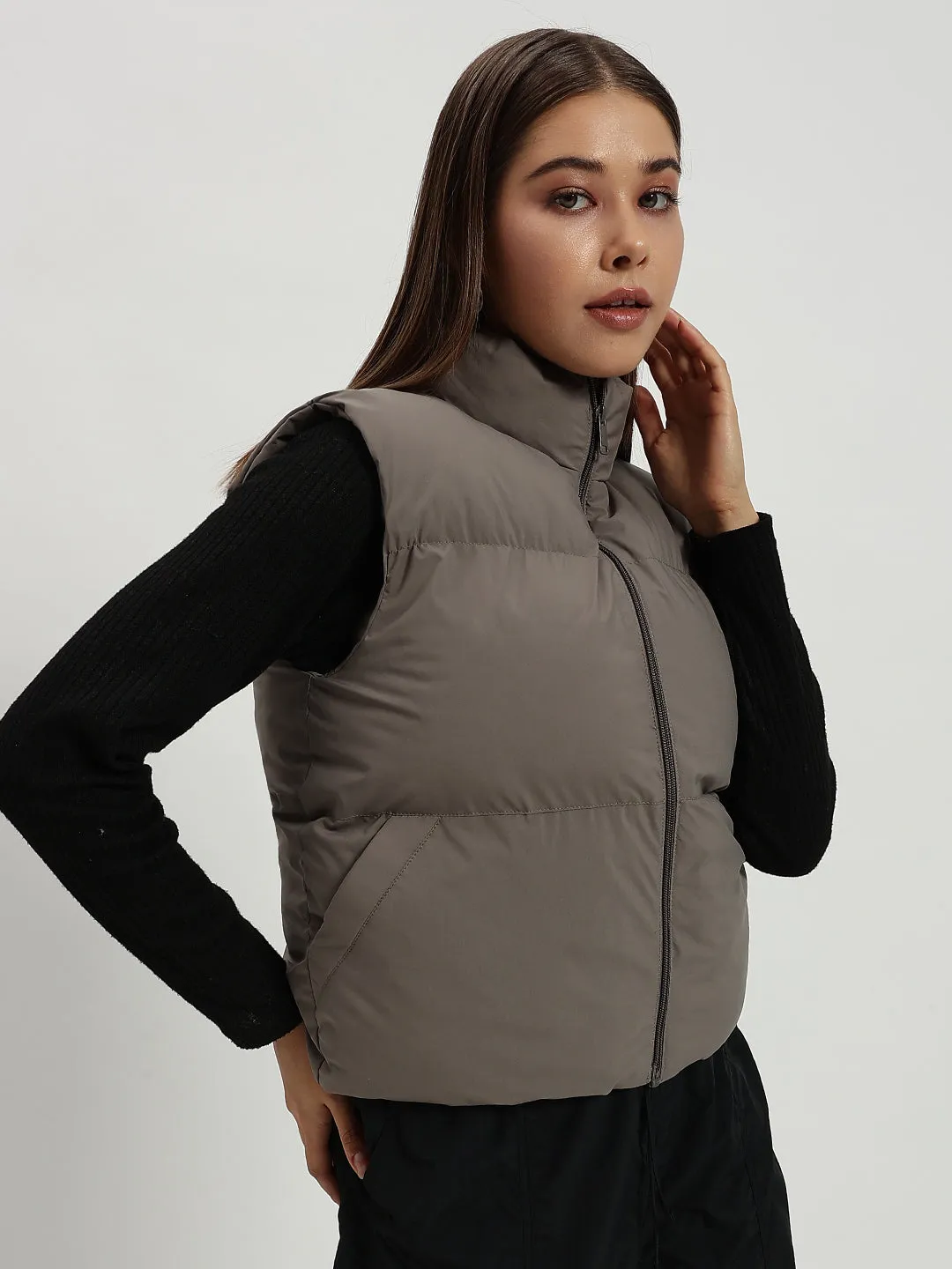 Women Puff Jacket-GREY